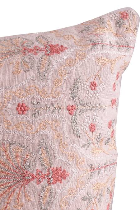 Buy_Khaabka_Cream Chanderi Silk Embroidery Cushion Cover - Set Of 2_Online_at_Aza_Fashions