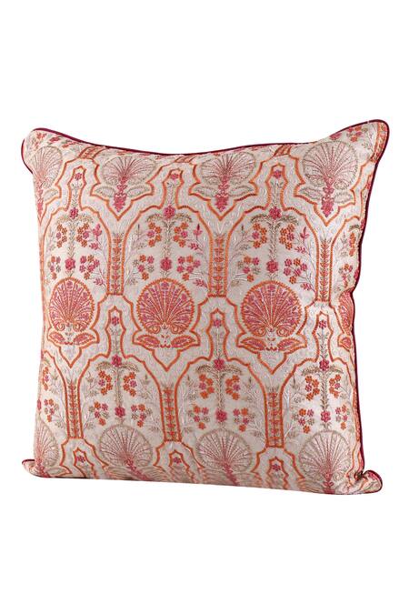 Shop_Khaabka_Pink Chanderi Silk Embroidery Floral Pattern Cushion Cover - Set Of 2_Online_at_Aza_Fashions