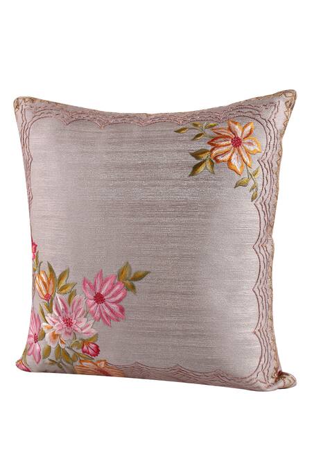 Buy_Khaabka_Grey Jacquard Silk Embroidery Border Cushion Cover - Set Of 2_Online_at_Aza_Fashions