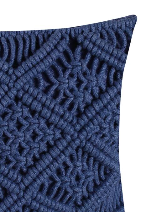 Khaabka_Blue Cotton Crochet Cushion Cover - Set Of 2_Online_at_Aza_Fashions