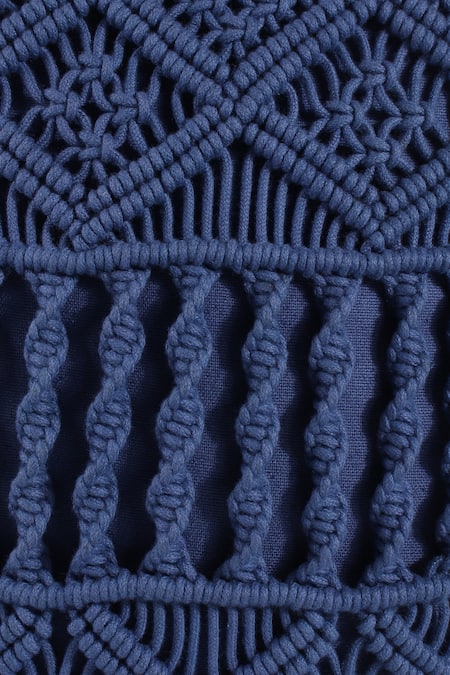 Buy_Khaabka_Blue Cotton Crochet Cushion Cover - Set Of 2_Online_at_Aza_Fashions