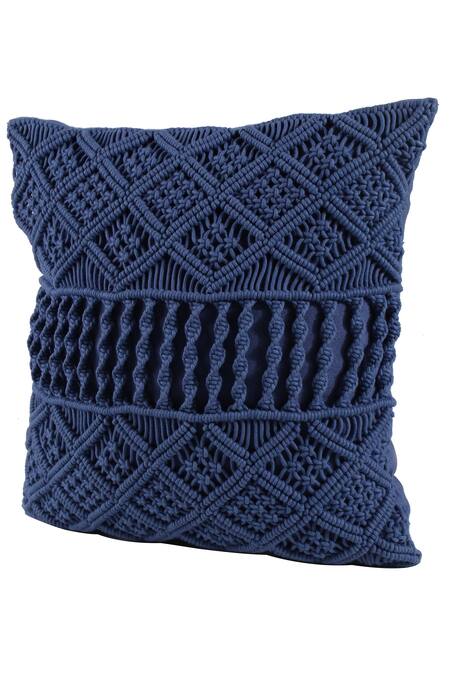 Shop_Khaabka_Blue Cotton Crochet Cushion Cover - Set Of 2_Online_at_Aza_Fashions