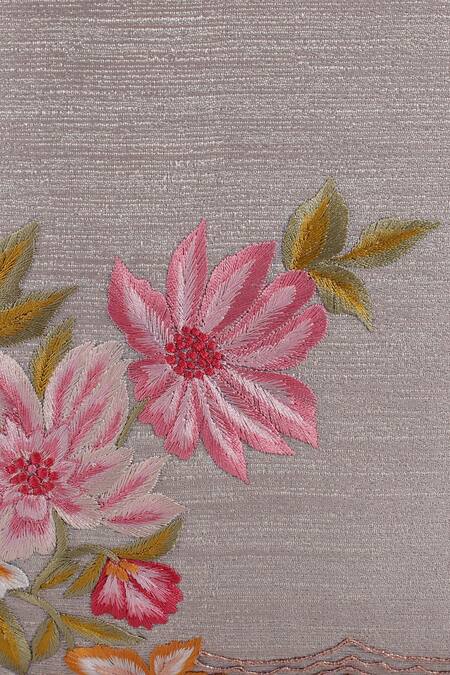 Khaabka_Grey Jacquard Silk Embroidery Border Cushion Cover - Set Of 2_at_Aza_Fashions