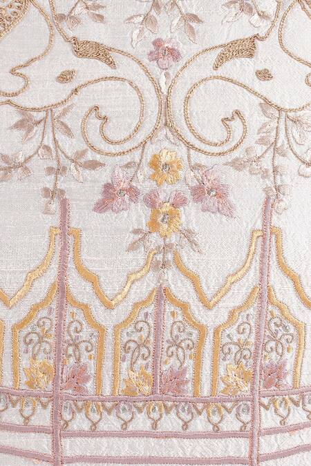 Khaabka_Off White Silk Embroidery Elephant Cushion Cover - Set 2_at_Aza_Fashions