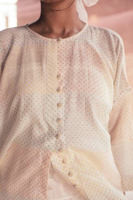 Buy_Itr By Khyati Pande_Off White Handloom Cotton, Silk Embroidery Constella Hand Block Printed Shirt_Online_at_Aza_Fashions