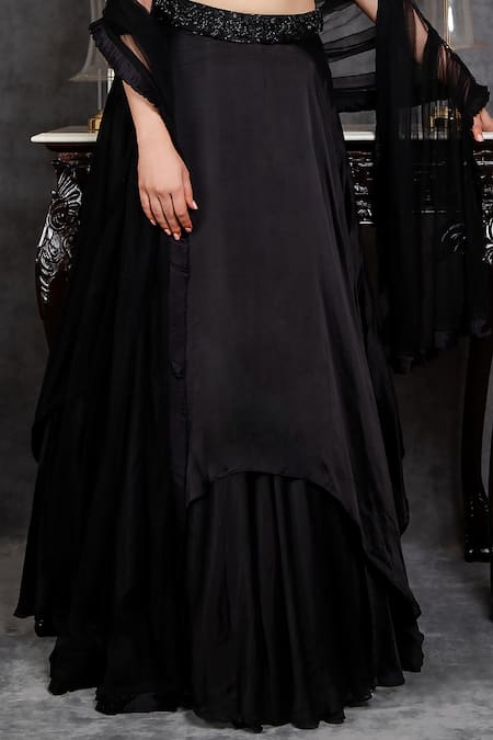 Sunita Bhandari Black Viscose, Georgette Sequins, Layered Lehenga Hand Embroidered Blouse Set at Aza Fashions Sunita Bhandari_Black Viscose, Georgette Sequins, Layered Lehenga Hand Embroidered Blouse Set _at_Aza_Fashions