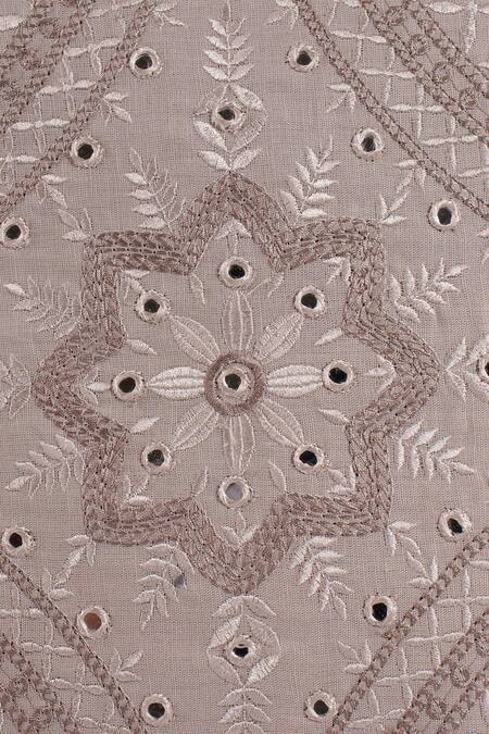 Khaabka_Grey Cotton Linen Embroidery Mirror Work Cushion Cover - Set Of 2_Online_at_Aza_Fashions