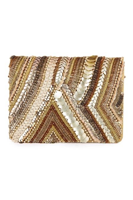 The Purple Sack_Gold Embroidery, Sequins Rectangle Shaped Clutch _Online_at_Aza_Fashions