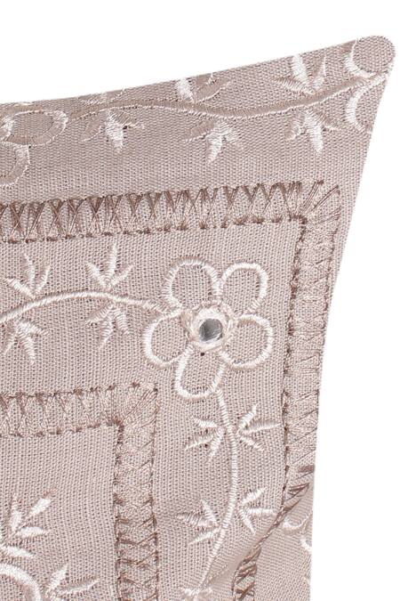 Buy_Khaabka_Grey Cotton Linen Embroidery Mirror Work Cushion Cover - Set Of 2_Online_at_Aza_Fashions