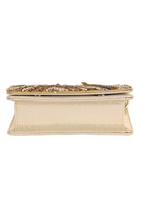 Shop_The Purple Sack_Gold Embroidery, Sequins Rectangle Shaped Clutch _Online_at_Aza_Fashions