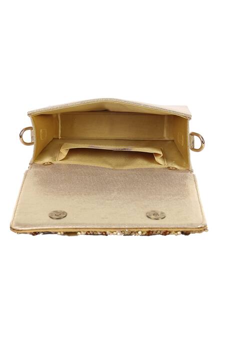 The Purple Sack_Gold Embroidery, Sequins Rectangle Shaped Clutch _at_Aza_Fashions