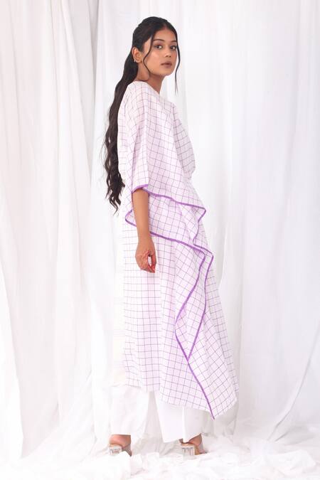Shop Khat White Cotton Round Neck Striped Pattern Dress Online at Aza Fashions Shop_Khat_White Cotton Round Neck Striped Pattern Dress _Online_at_Aza_Fashions