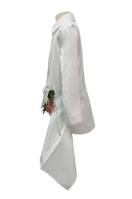 Buy_Jasmine And Alaia_White Cotton Embroidered Flowers Cynthia Shirt Dress_Online_at_Aza_Fashions