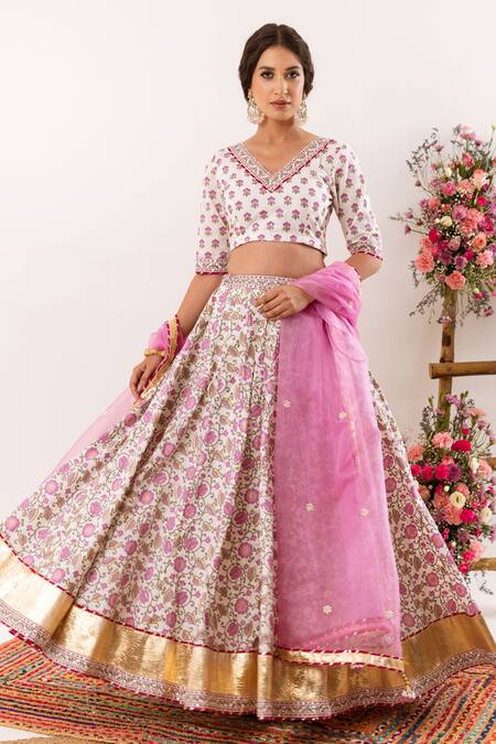 Buy_Rivaaj Clothing_Purple Floret Print Lehenga Set _Online_at_Aza_Fashions