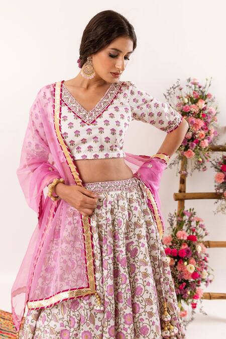 Rivaaj Clothing_Purple Floret Print Lehenga Set _at_Aza_Fashions