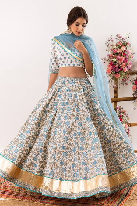 Buy_Rivaaj Clothing_White Nayab Floral Print Lehenga Set _Online_at_Aza_Fashions