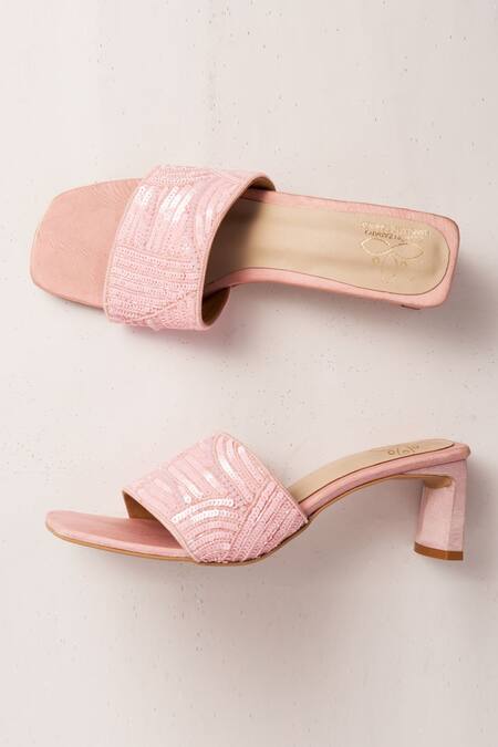SCHON ZAPATO_Pink Sequin Embellished Heels _Online_at_Aza_Fashions