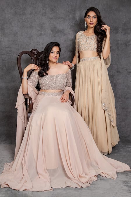 Sunita Bhandari Beige Viscose, Georgette Cut Work, Embroidery Scoop Neck Cape Lehenga Set at Aza Fashions Sunita Bhandari_Beige Viscose, Georgette Cut Work, Embroidery Scoop Neck Cape Lehenga Set _at_Aza_Fashions