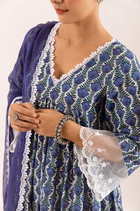 Buy_Rivaaj Clothing_Blue Botanic Print Anarkali Palazzo Set _Online_at_Aza_Fashions