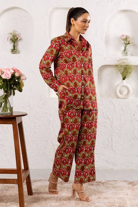 Buy_Rivaaj Clothing_Red Cotton Bloom Print Pant Set _Online_at_Aza_Fashions