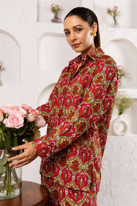 Shop_Rivaaj Clothing_Red Cotton Bloom Print Pant Set _Online_at_Aza_Fashions