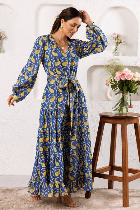 Buy_Rivaaj Clothing_Blue Paisley Print Maxi Dress _Online_at_Aza_Fashions