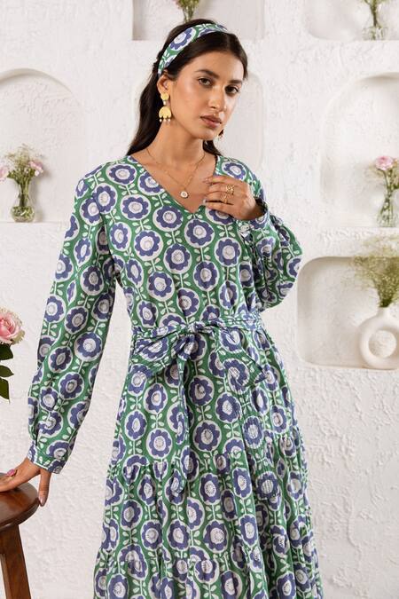 Shop_Rivaaj Clothing_Green Bloom Print Maxi Dress _Online_at_Aza_Fashions