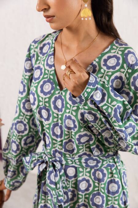 Rivaaj Clothing_Green Bloom Print Maxi Dress _at_Aza_Fashions