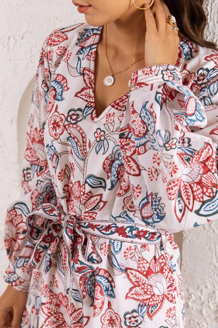 Rivaaj Clothing_White Cotton Bloom Pattern Maxi Dress _at_Aza_Fashions