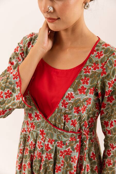 Buy_Rivaaj Clothing_Multi Color Botanic Print Angrakha With Inner 