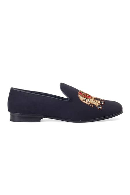 Domani_Black Upper Leather The Maharaja Round Toe Slip-ons _Online_at_Aza_Fashions