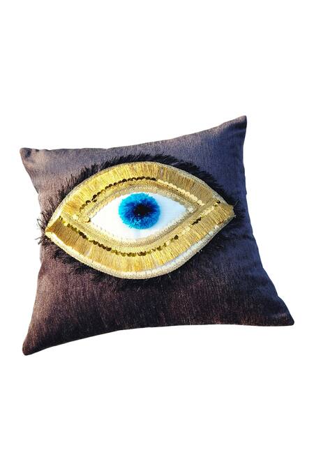 Throwpillow_Black Blend Of Cotton And Polyester Evil Eye Cushion Cover - Single Pc_at_Aza_Fashions