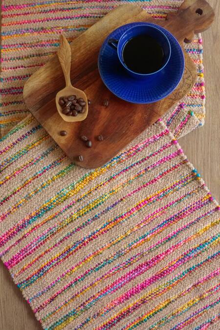 The Kargha Story Multi Color Viscose Chenille And Ombre Dyed Roving Playful Plethora Table Runner Online at Aza Fashions The Kargha Story_Multi Color Viscose Chenille And Ombre Dyed Roving Playful Plethora Table Runner_Online_at_Aza_Fashions