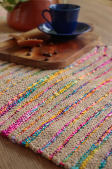 Buy The Kargha Story Multi Color Viscose Chenille And Ombre Dyed Roving Playful Plethora Table Runner Online at Aza Fashions Buy_The Kargha Story_Multi Color Viscose Chenille And Ombre Dyed Roving Playful Plethora Table Runner_Online_at_Aza_Fashions