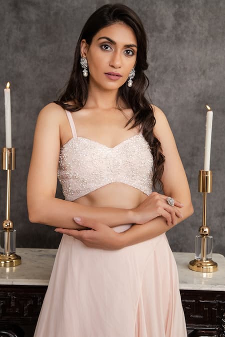 Sunita Bhandari Pink Viscose, Organza Sequins, Beads Sweetheart Asymmetric Lehenga And Blouse Set Online at Aza Fashions Sunita Bhandari_Pink Viscose, Organza Sequins, Beads Sweetheart Asymmetric Lehenga And Blouse Set _Online_at_Aza_Fashions