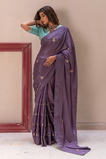 The Home Affair Purple Chiffon, , Satin Two-tone Gota Patti Saree With Blouse Online at Aza Fashions The Home Affair_Purple Chiffon, , Satin Two-tone Gota Patti Saree With Blouse _Online_at_Aza_Fashions