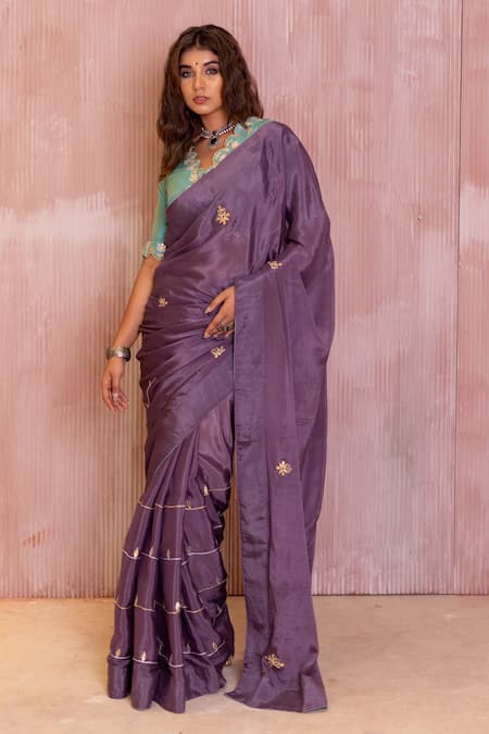 Buy The Home Affair Purple Chiffon, , Satin Two-tone Gota Patti Saree With Blouse Online at Aza Fashions Buy_The Home Affair_Purple Chiffon, , Satin Two-tone Gota Patti Saree With Blouse _Online_at_Aza_Fashions