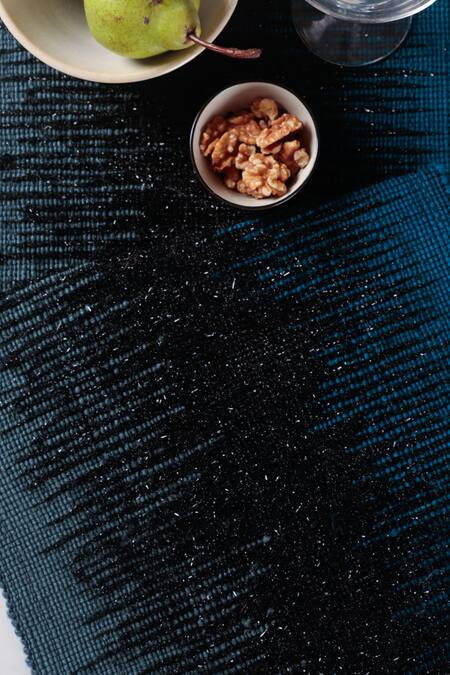 Buy_The Kargha Story_Black Acrylic Wool And Fancy Yarn Woven Ocean Stone Abstract Table Runner_Online_at_Aza_Fashions
