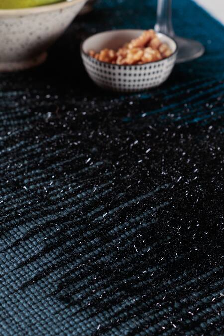 Shop_The Kargha Story_Black Acrylic Wool And Fancy Yarn Woven Ocean Stone Abstract Table Runner_Online_at_Aza_Fashions