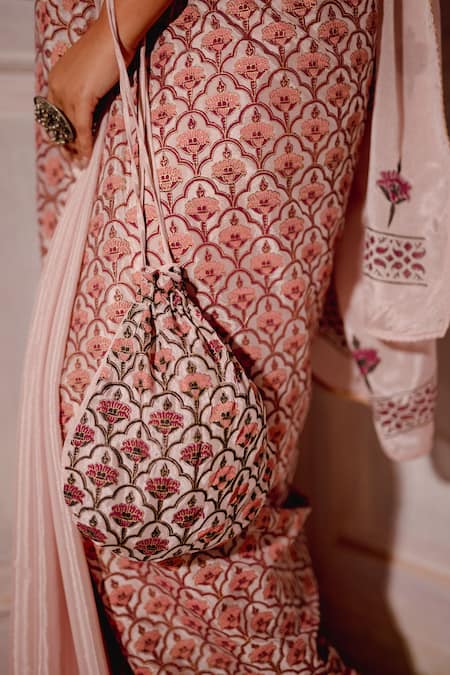 Shop The Home Affair Pink Chiffon, , Satin And Floral Print Saree With Blouse Online at Aza Fashions Shop_The Home Affair_Pink Chiffon, , Satin And Floral Print Saree With Blouse _Online_at_Aza_Fashions