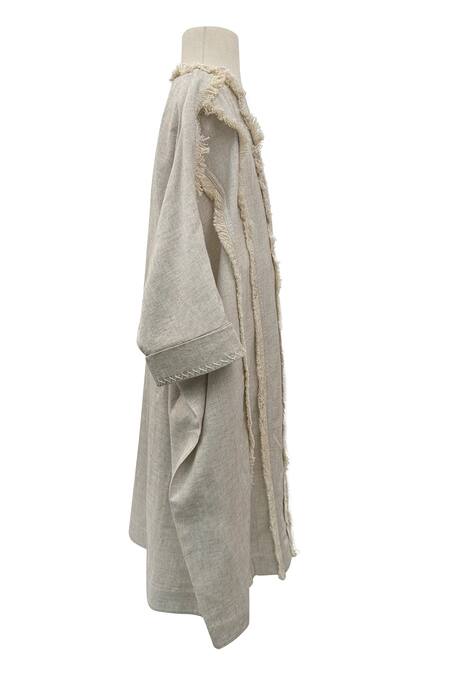 Jasmine And Alaia_Beige Linen Trims Amor Long Cape_Online_at_Aza_Fashions