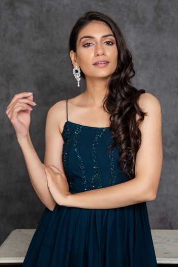 Buy_Sunita Bhandari_Green Viscose, Georgette Sequins, Cut Embroidered Peplum Kurta And Sharara Set _Online_at_Aza_Fashions