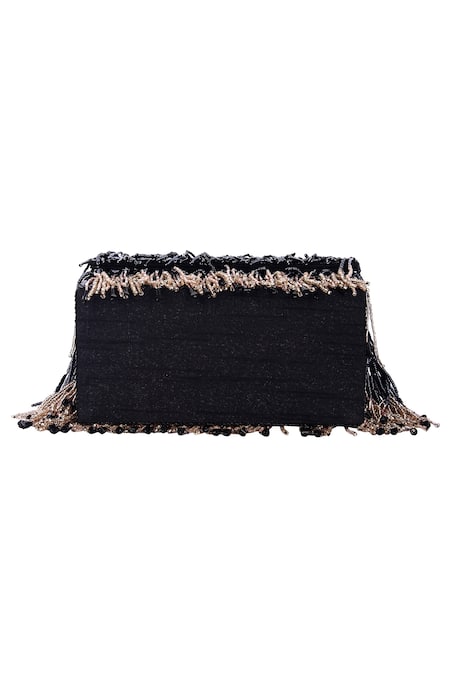 Buy_The Purple Sack_Black Embroidery Tassel Clutch _Online_at_Aza_Fashions