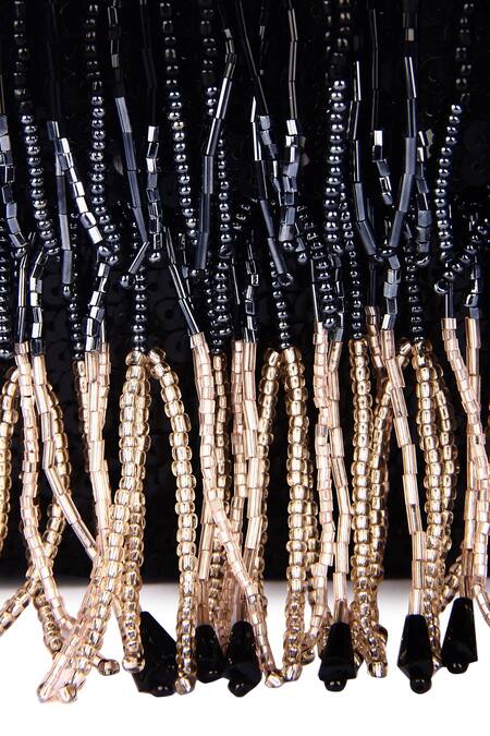 The Purple Sack_Black Embroidery Tassel Clutch _at_Aza_Fashions