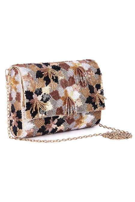 The Purple Sack_Gold Embroidery Sequin Clutch _Online_at_Aza_Fashions