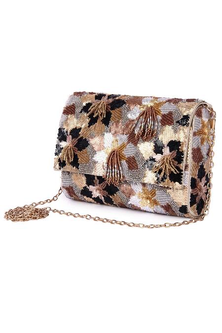 Buy_The Purple Sack_Gold Embroidery Sequin Clutch _Online_at_Aza_Fashions