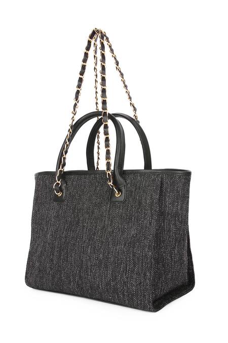 Buy_The Purple Sack_Black Embroidery Rectangle Shaped Tote Bag_Online_at_Aza_Fashions