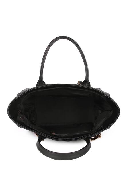 The Purple Sack_Black Embroidery Rectangle Shaped Tote Bag_at_Aza_Fashions