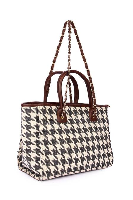 The Purple Sack_Black Houndstooth Woven Tote Bag_Online_at_Aza_Fashions
