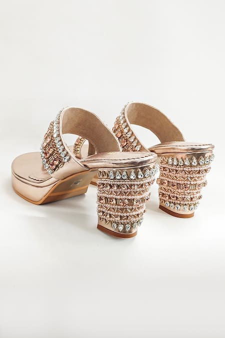 Buy_The Alter_Gold Rhinestones Inara Embellished Heels _Online_at_Aza_Fashions